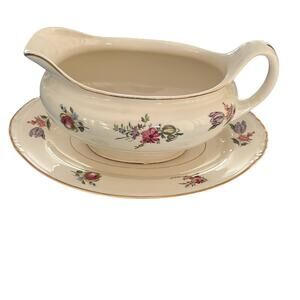 Homer Laughlin Household Institute Vintage "Priscilla" Gravy Boat w/Saucer